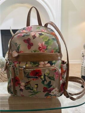 Floral Mini Backpack with Tan Trim - Women's Bag